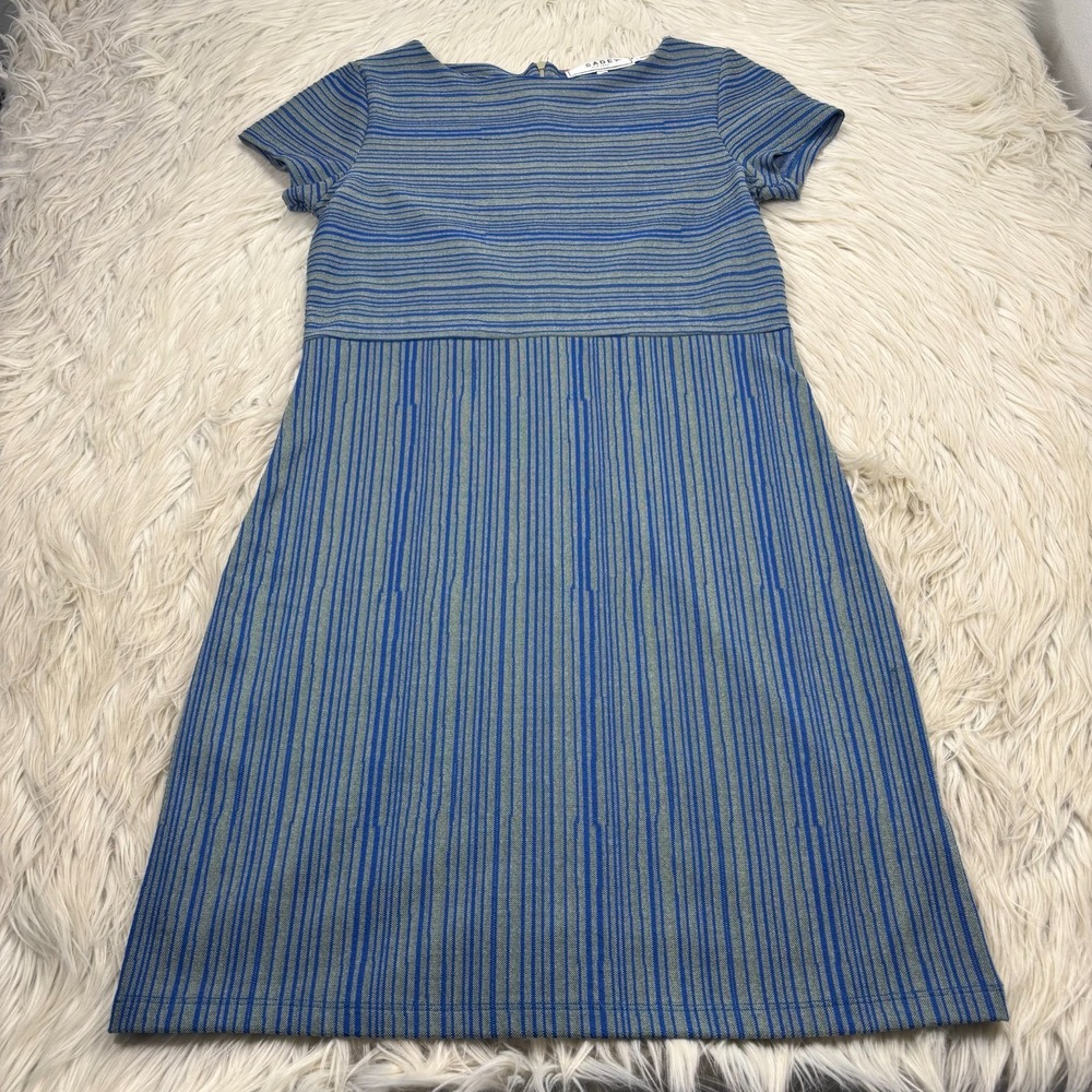Sade Women's 6 Blue Green Striped Textured Knit Shift Dress Twee Feminine Spring